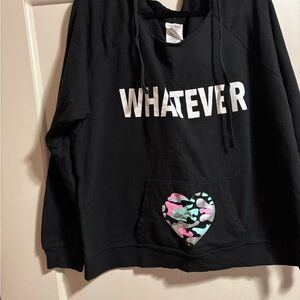 Black 'WHATEVER' Hoodie with Colorful Heart Pocket